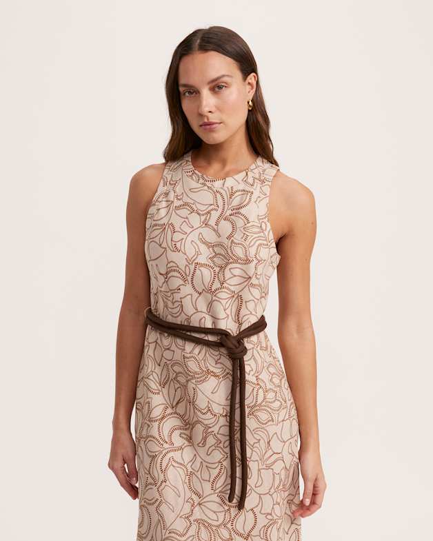 Juni Linen Bias Midi Dress in Multi SABA
