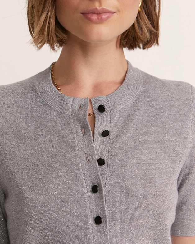 Mariya Metallic Short Sleeve Cardi in Silver SABA
