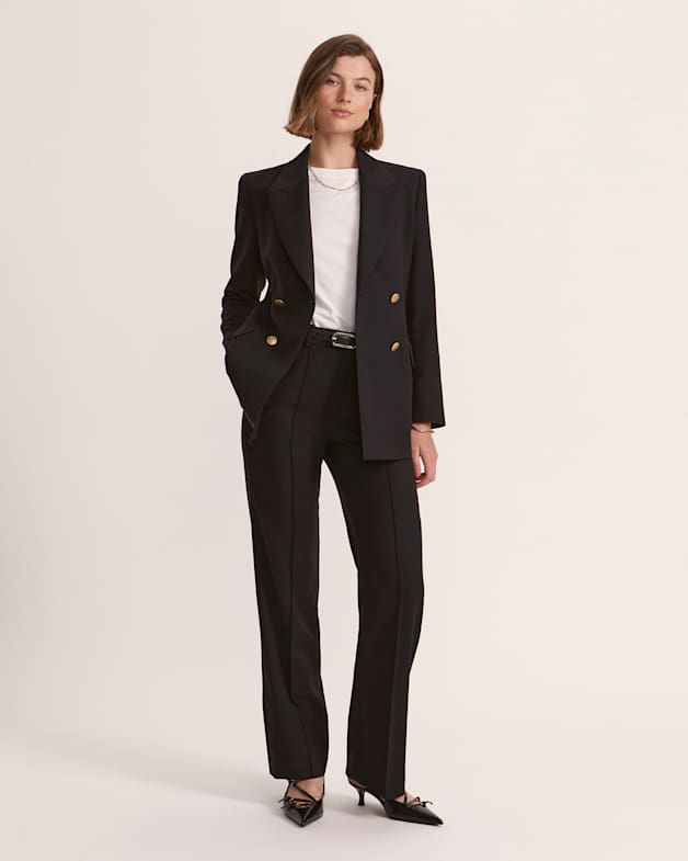 Womens double breasted black blazer deals