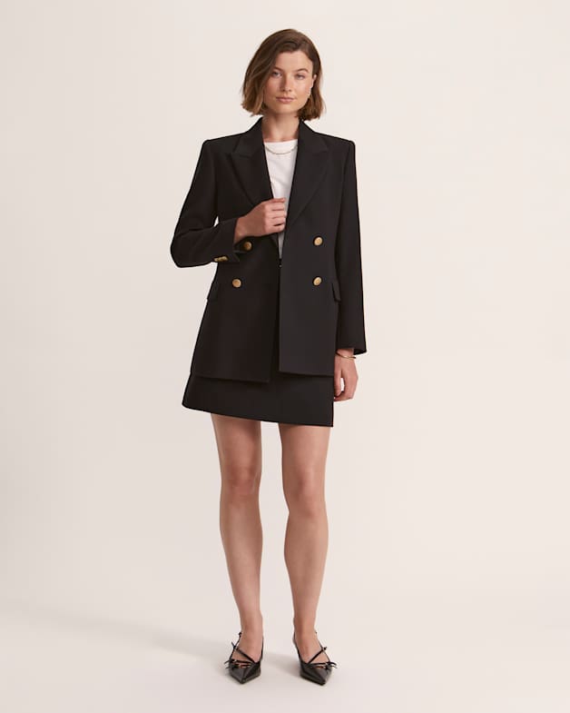 Celeste Wool Double Breasted Blazer in Black SABA