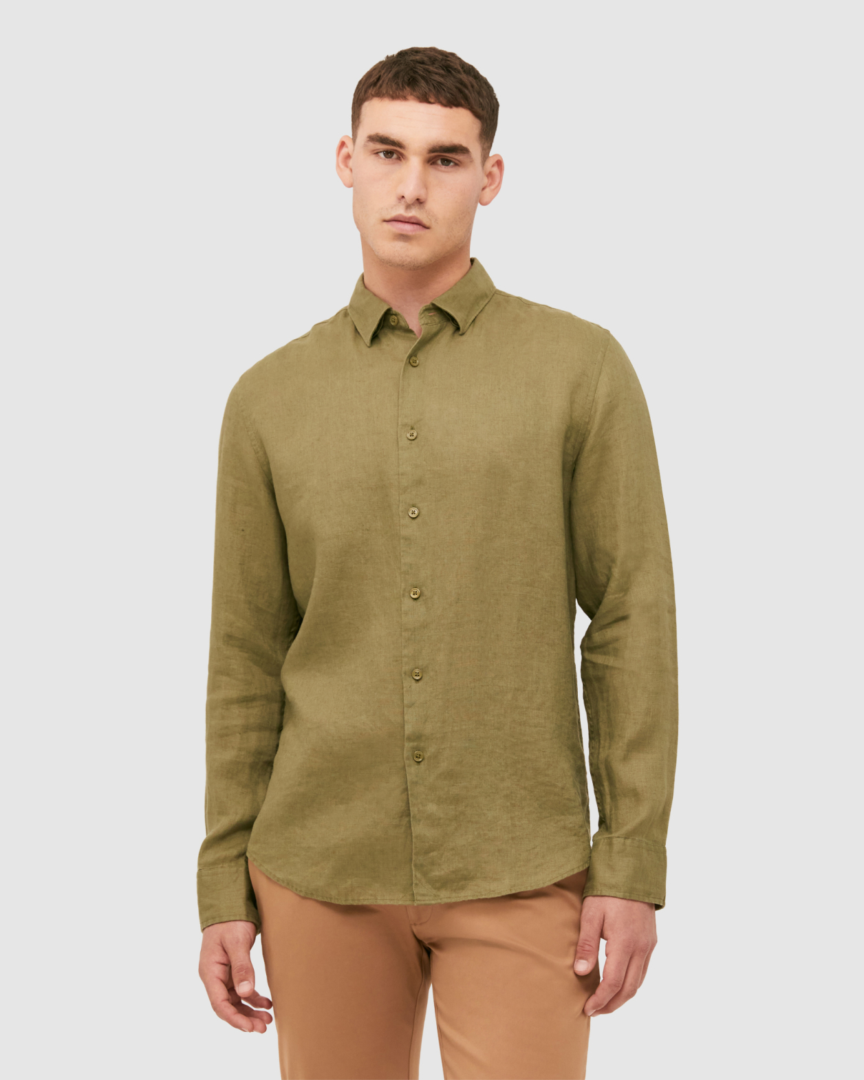 Anderson Long Sleeve Classic Linen Shirt in WASHED OLIVE