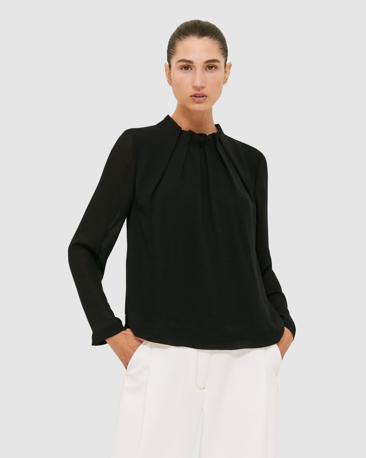 High Neck Long Sleeve Top in BLACK