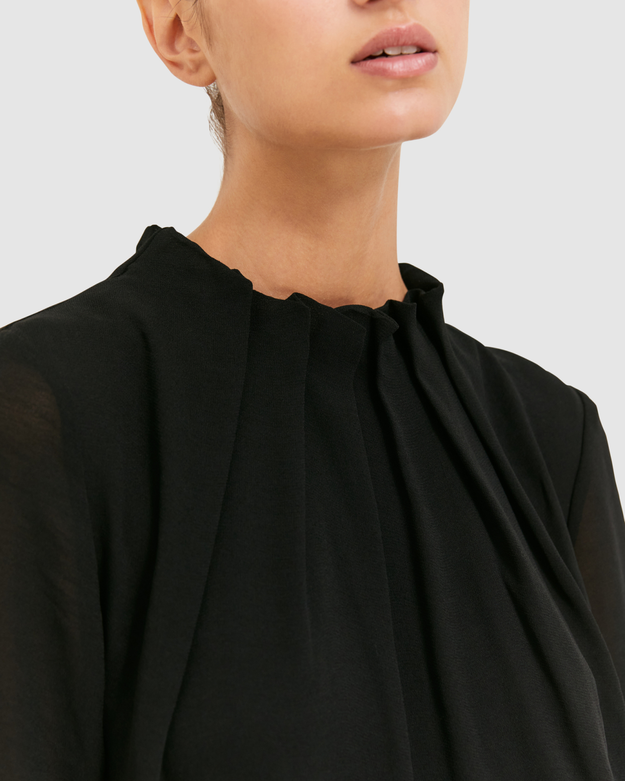 High Neck Long Sleeve Top in BLACK