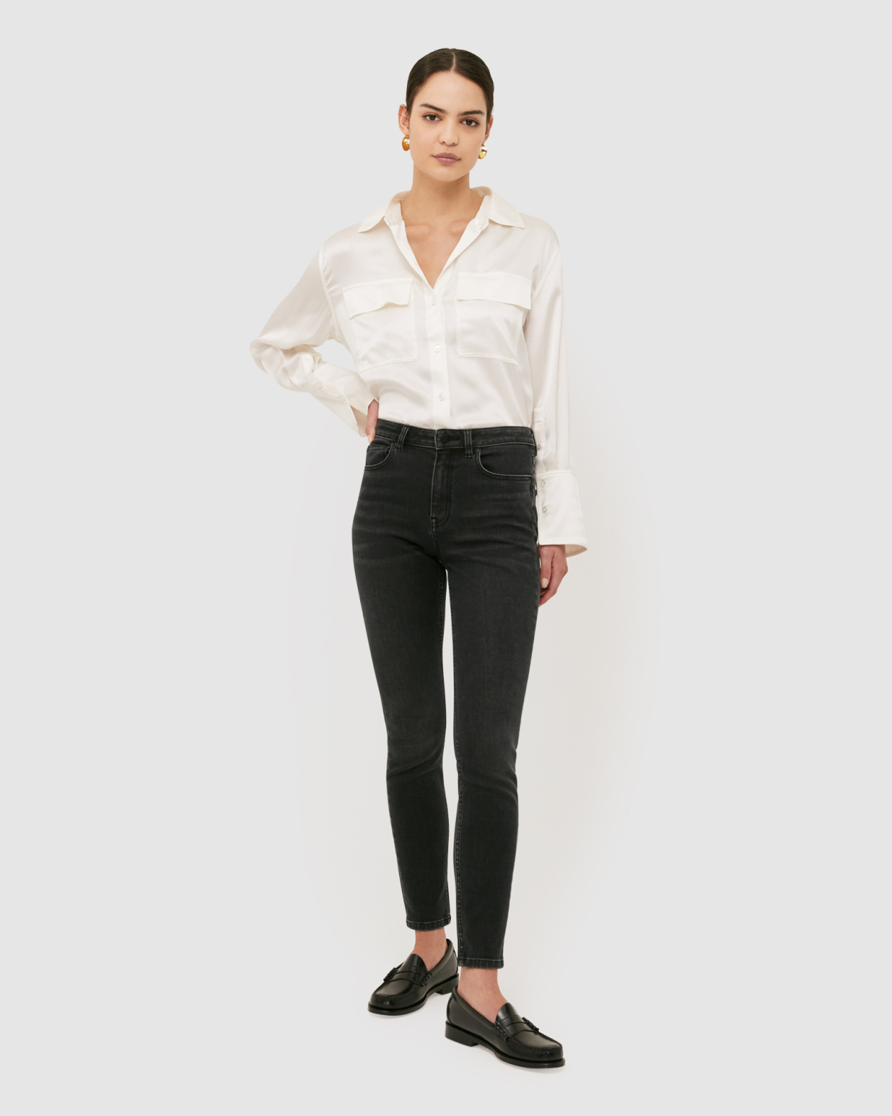 Anna High Rise Cropped Skinny Jean in WASHED BLACK