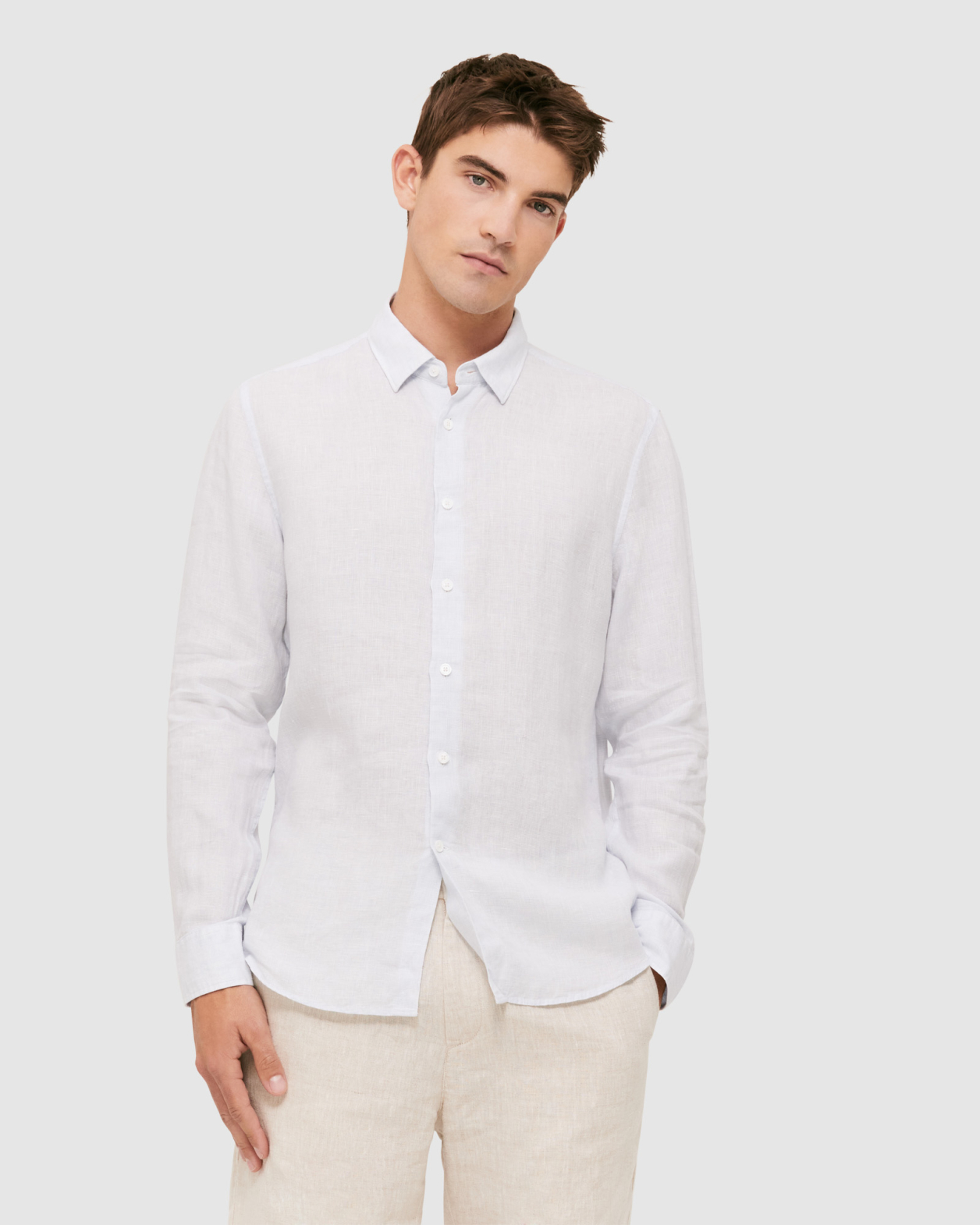 Anderson Long Sleeve Classic Linen Shirt in STORM BLUE