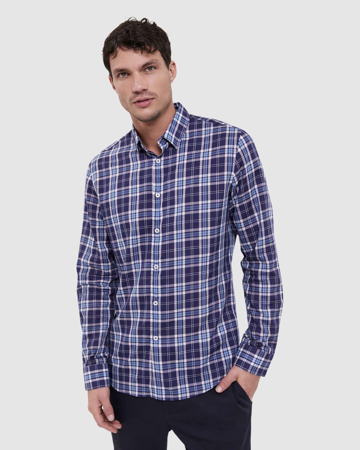 Kerrs Long Sleeve Classic Check Shirt in MIDNIGHT