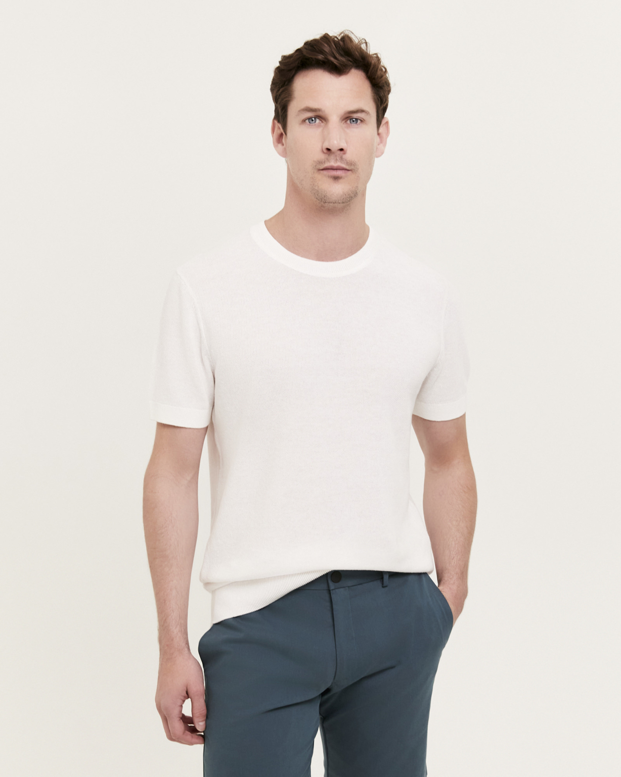 Miro Linen Cotton Knitted Tee in WHITE