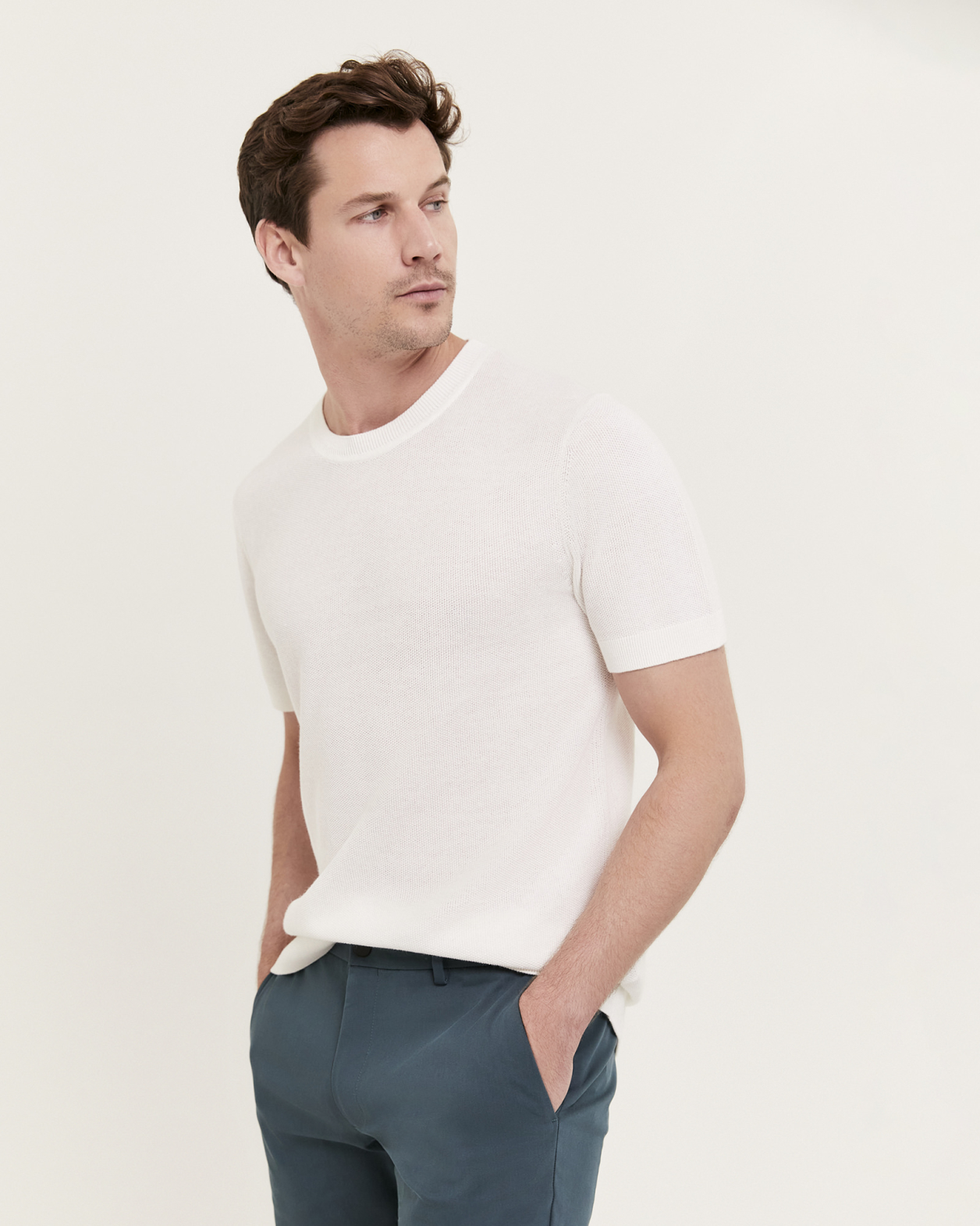 Miro Linen Cotton Knitted Tee in WHITE