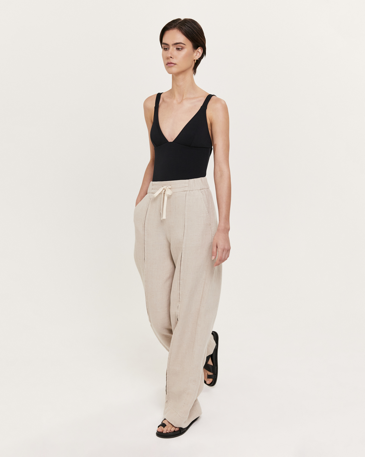Lila Linen Detailed Pant in OATMEAL