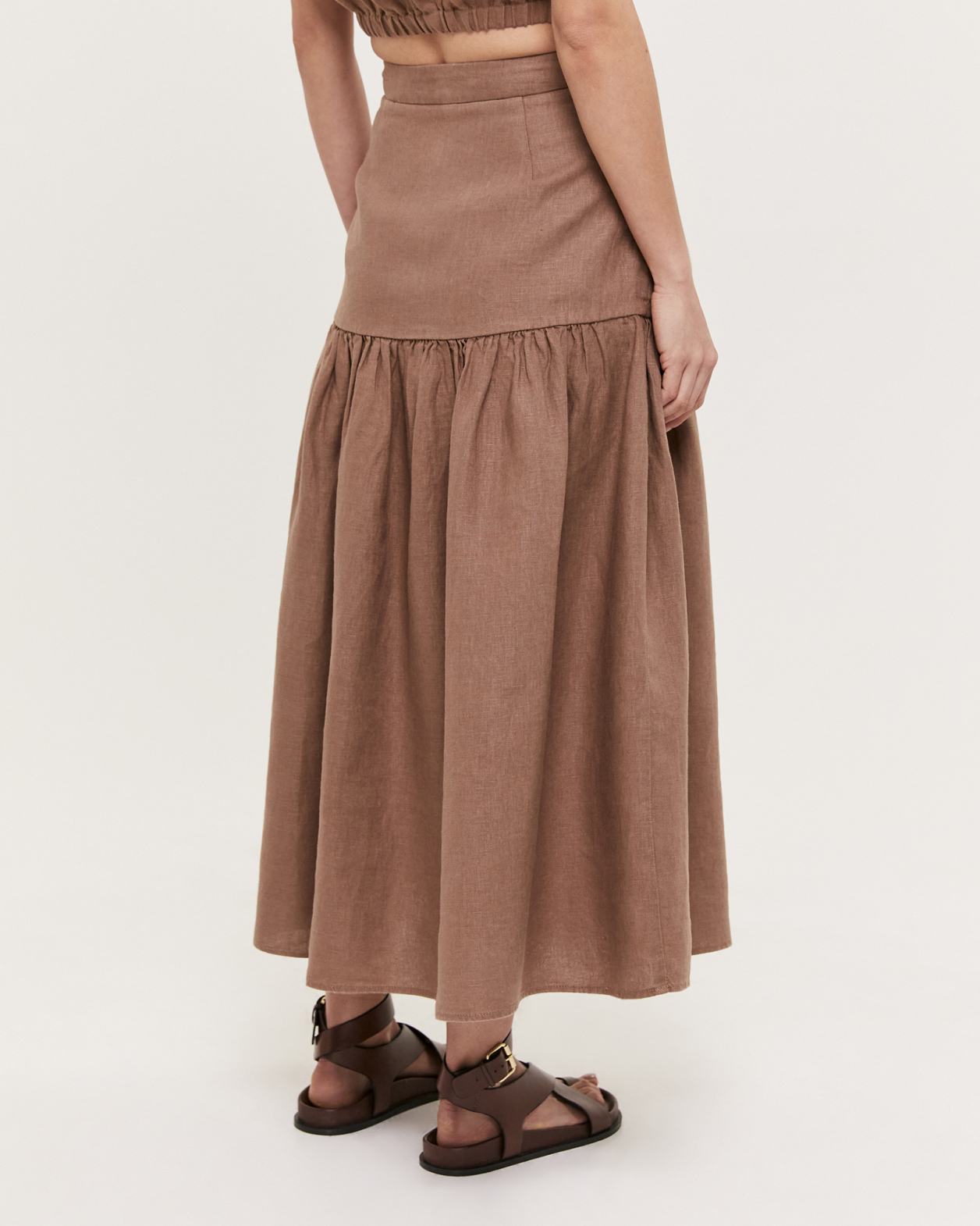 Lila Linen Midi Skirt in MOCHA