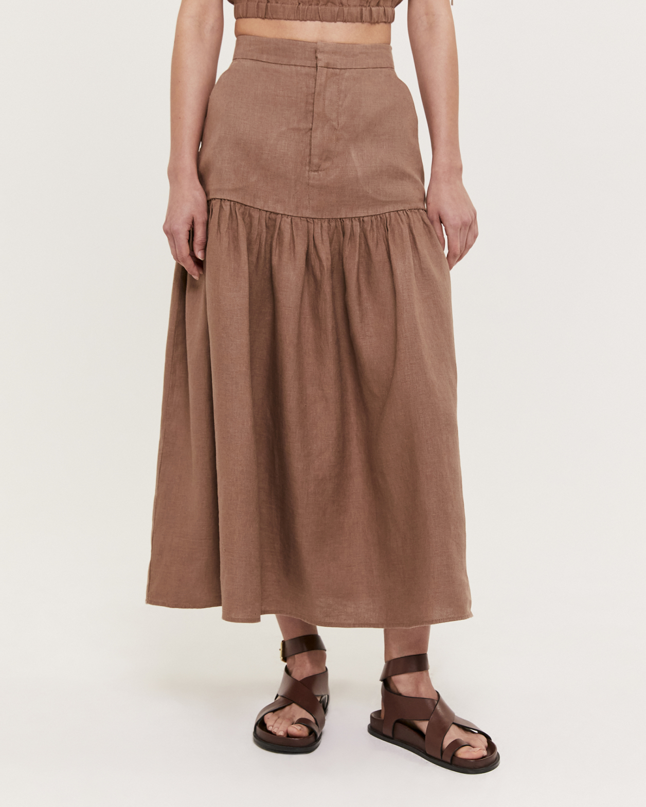 Lila Linen Midi Skirt in MOCHA