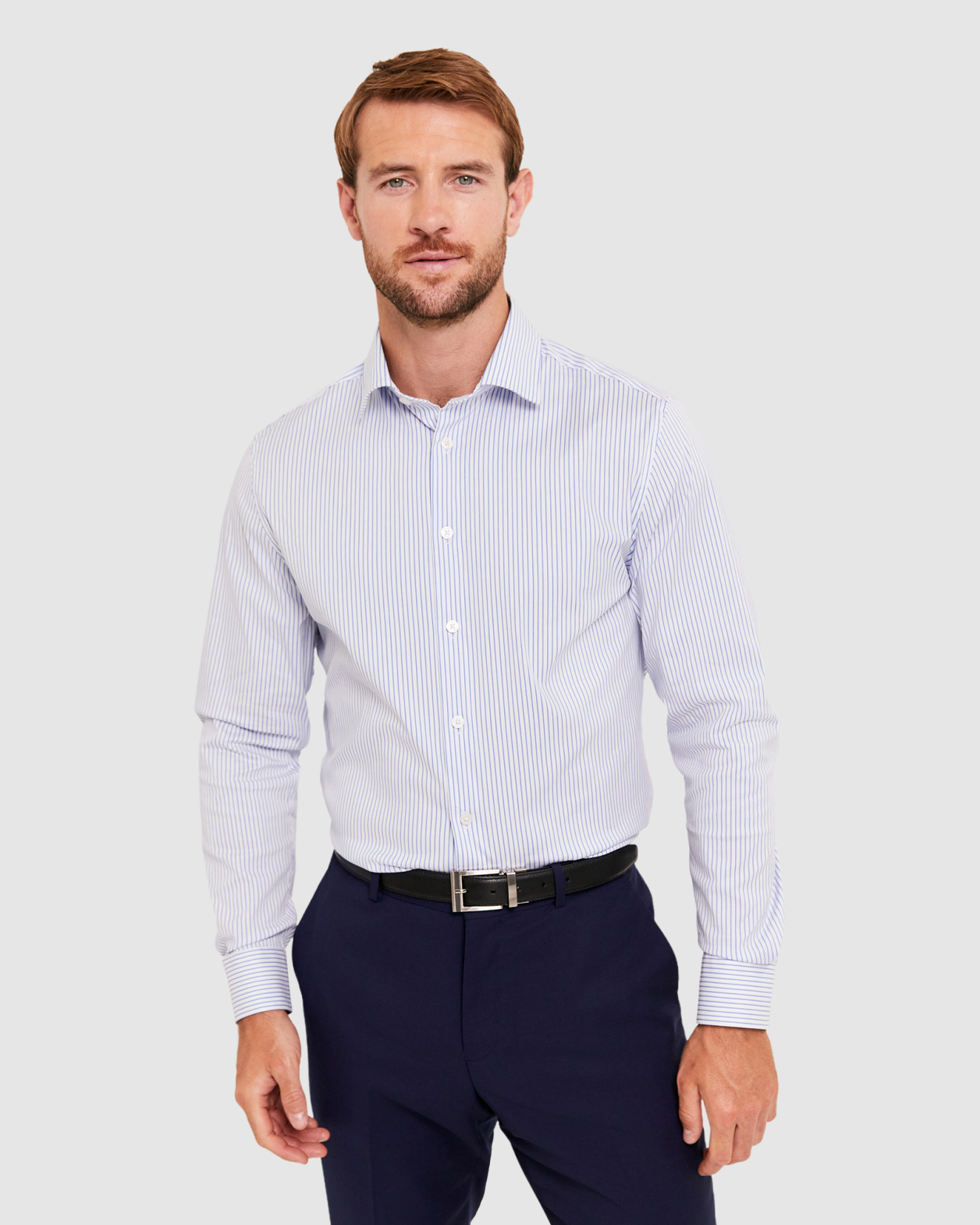 Stevens Long Sleeve Slim Stripe Shirt in SKY/WHITE