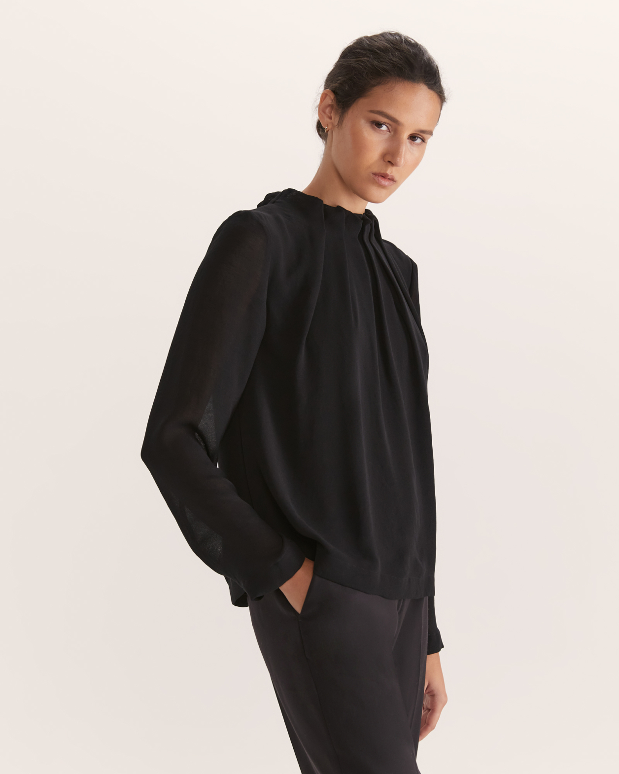 Willa High Neck Long Sleeve Top in BLACK