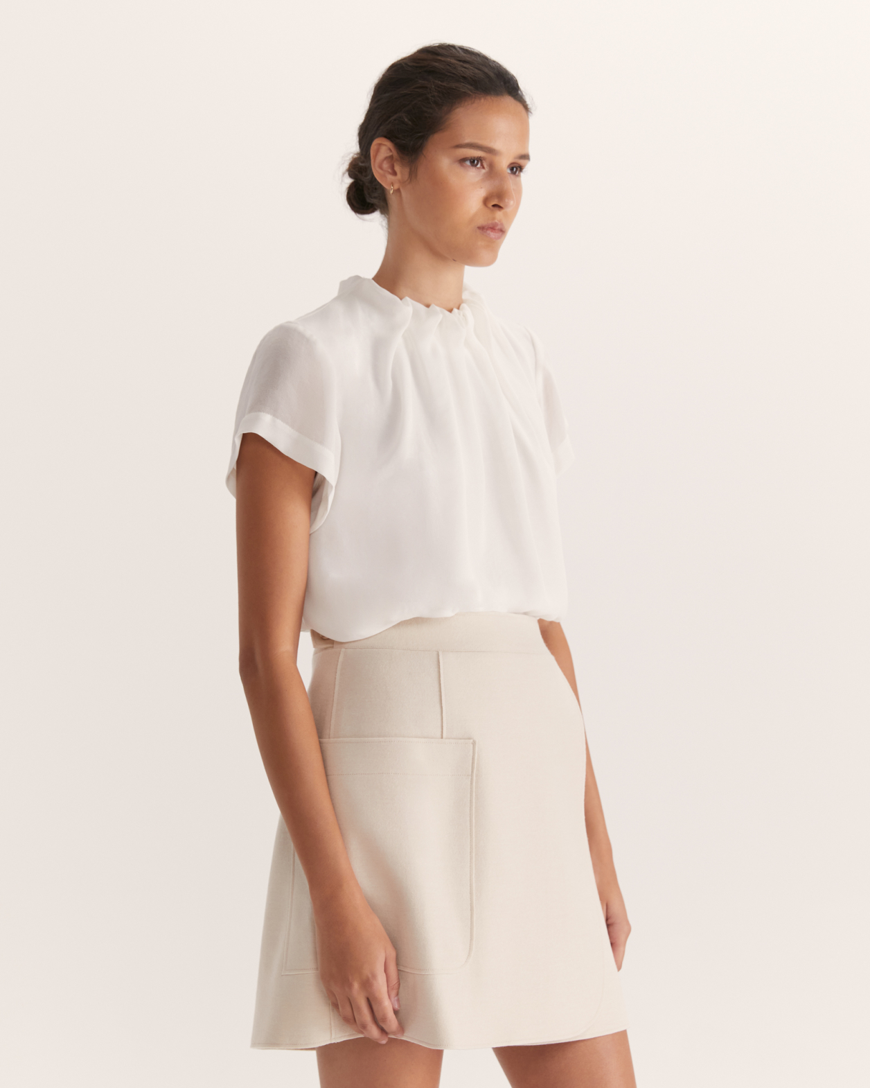 Willa High Neck Short Sleeve Top in OFF WHITE