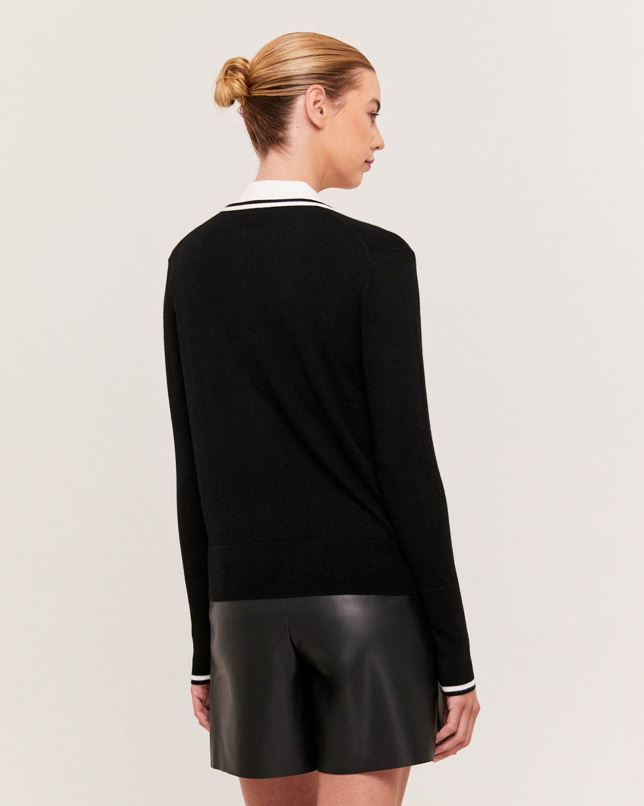 Laura Long Sleeve Knit Polo in BLACK/IVORY