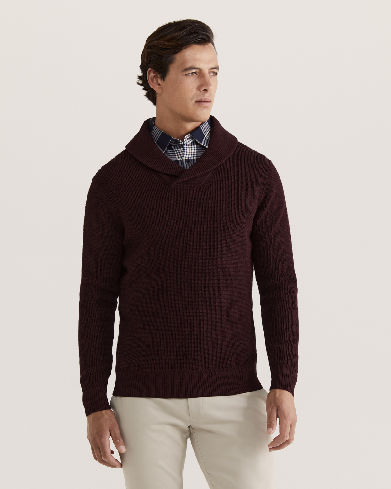Angus Shawl Neck Knit in MAROON