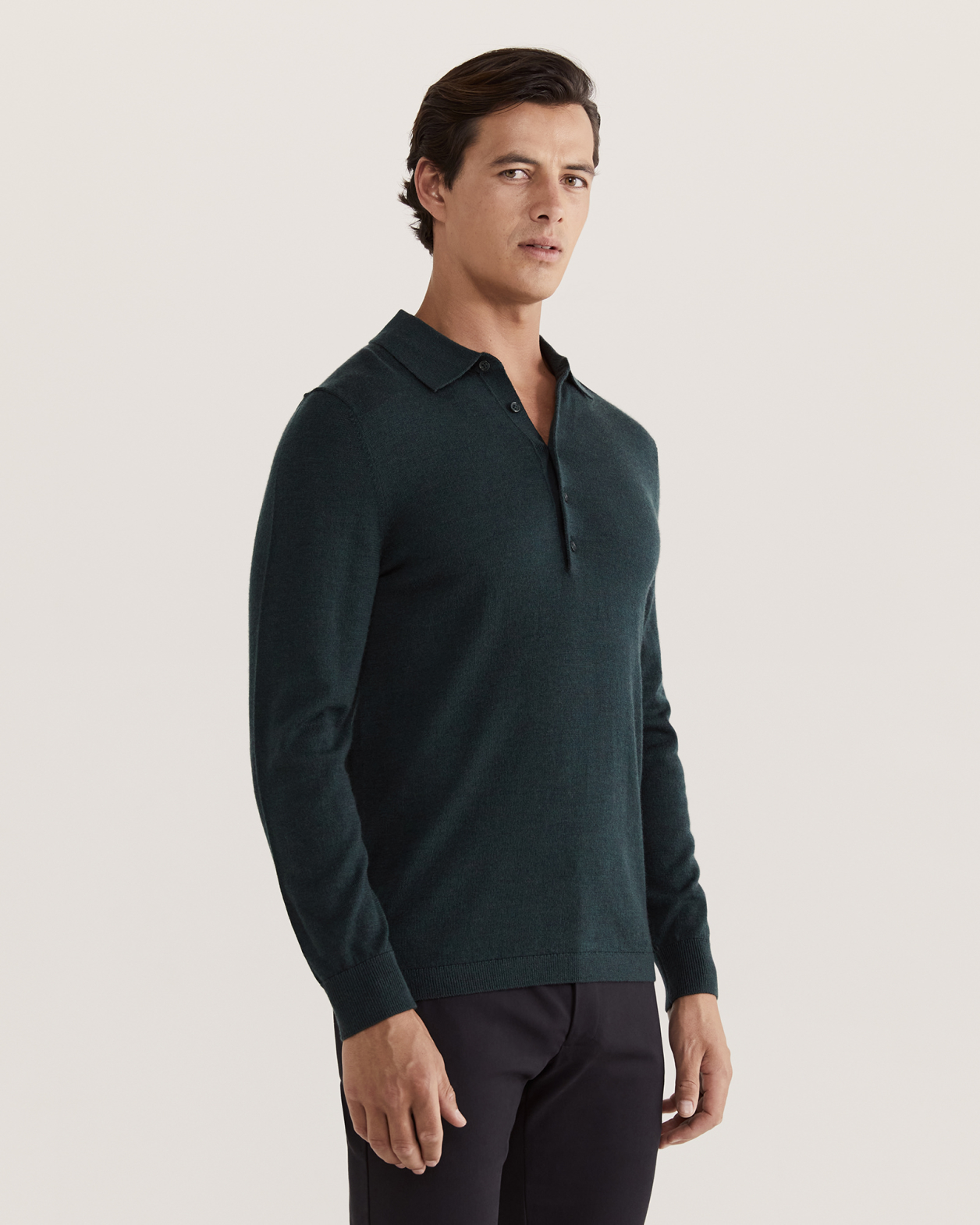 Franklin Long Sleeve Wool Polo in OLIVE