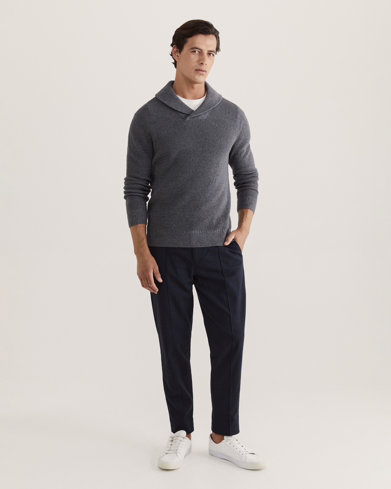 Angus Shawl Neck Knit in CHARCOAL