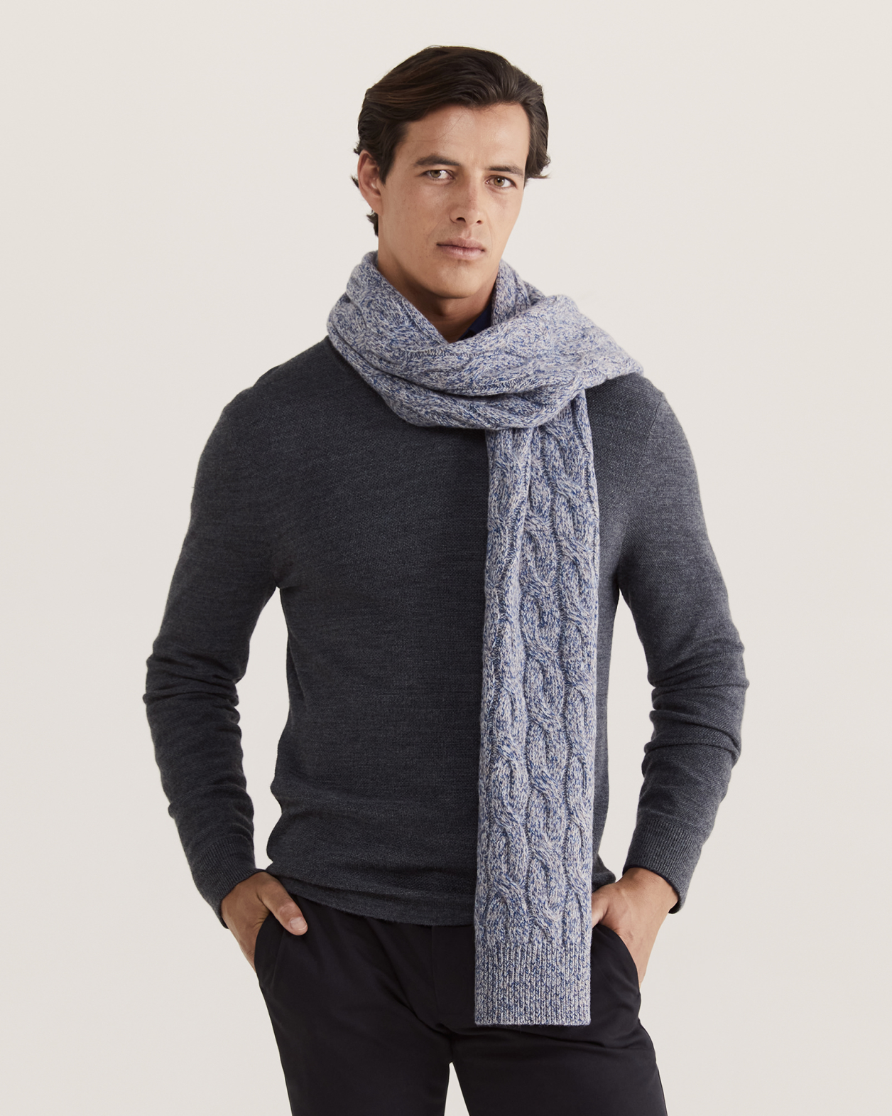 Marlow Wool Cable Scarf in BLUE