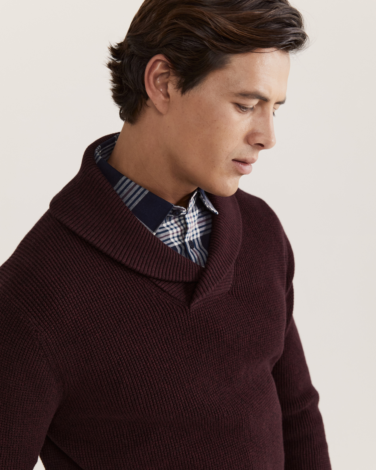 Angus Shawl Neck Knit in MAROON