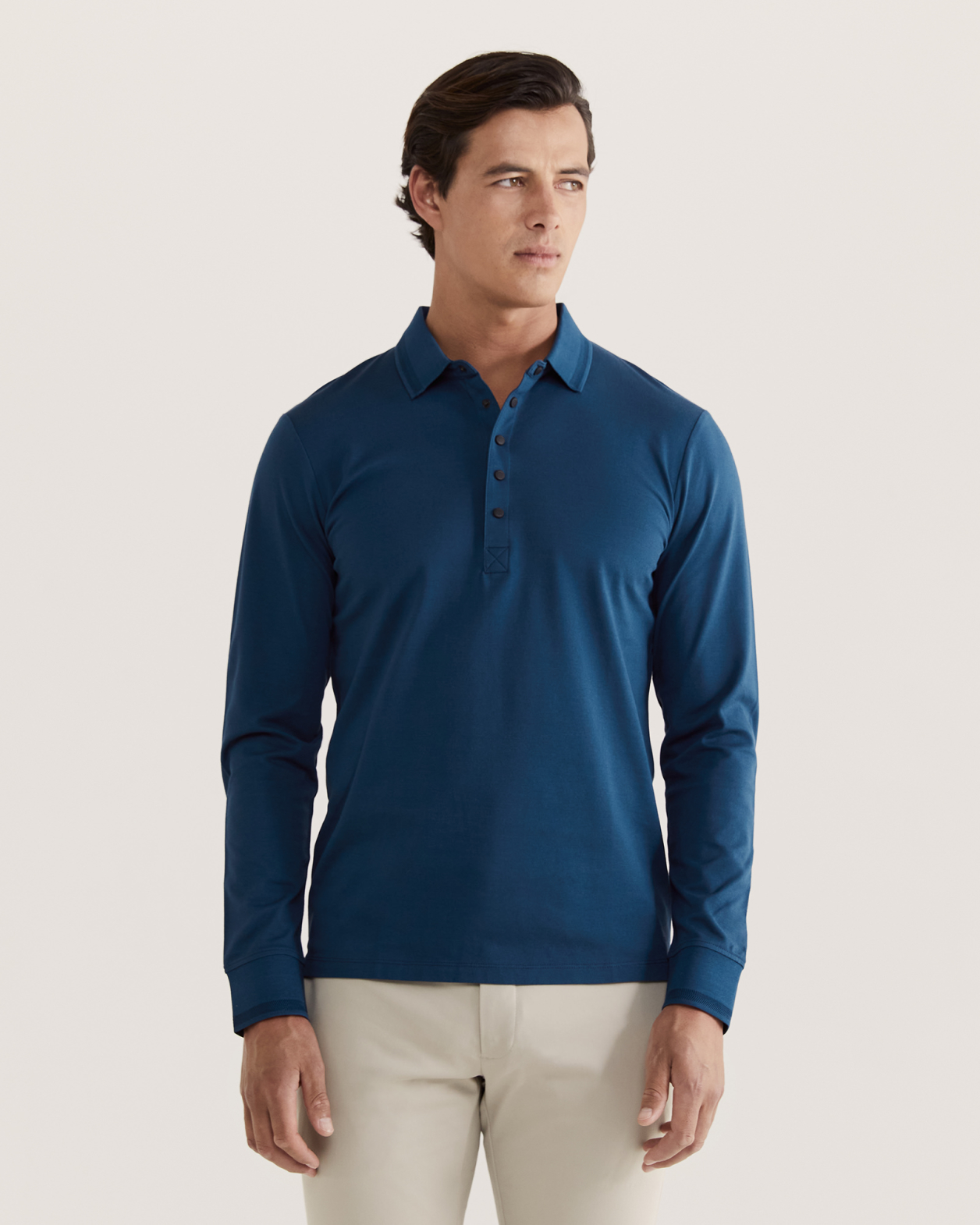Andy Long Sleeve Polo in MID BLUE