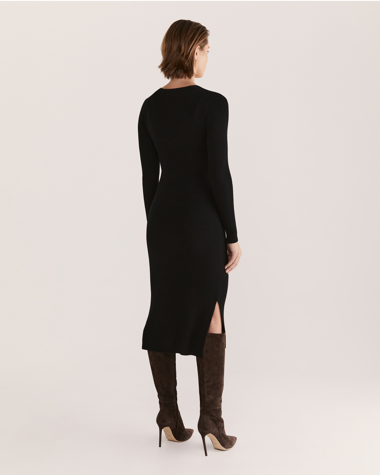 Elle Merino Wool Wrap Knit Dress in BLACK