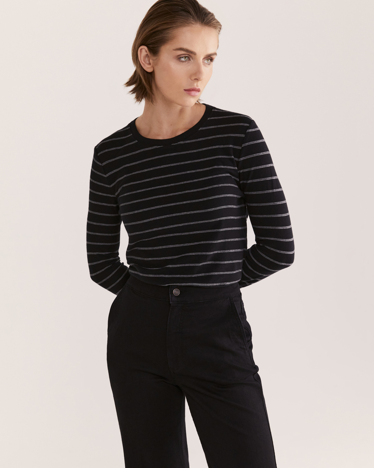 Mona Long Sleeve Stripe Top in BLACK/WHITE