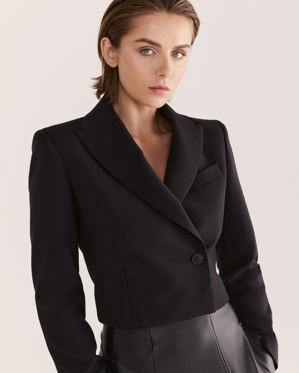 Celeste Wool Cropped Jacket in BLACK