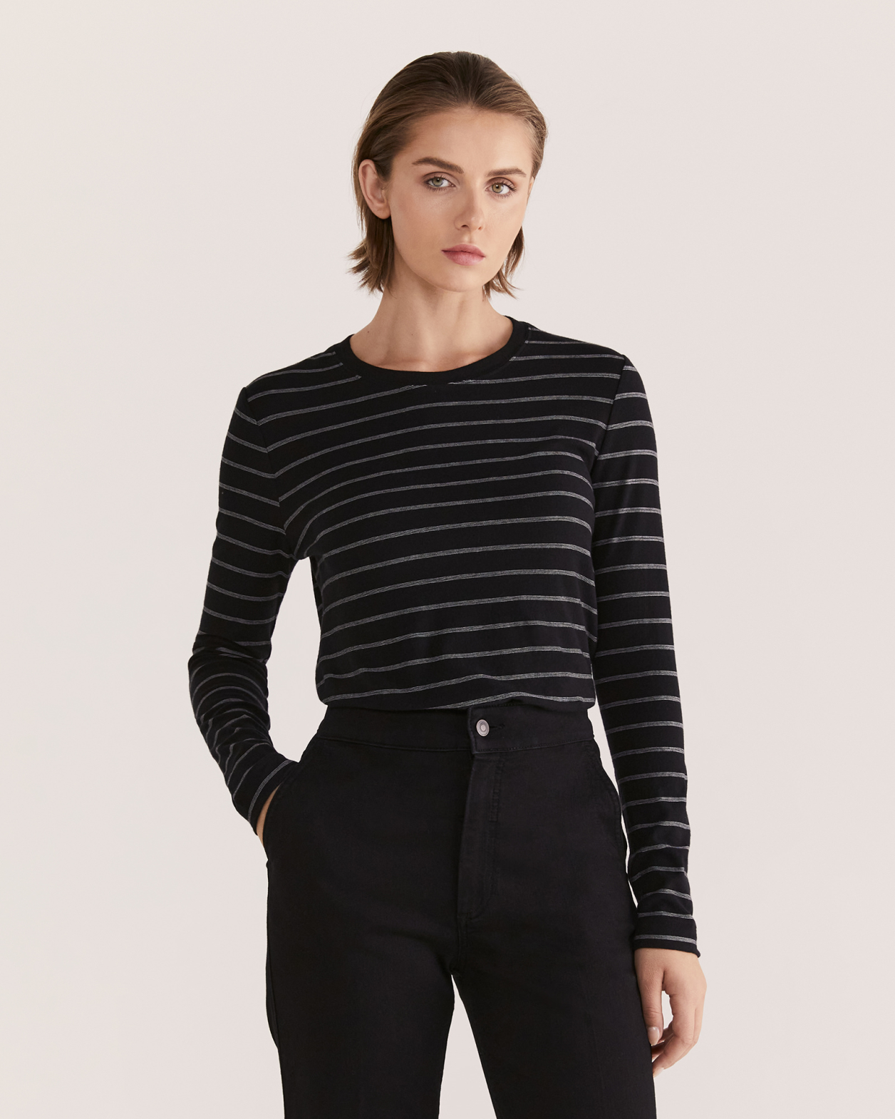 Mona Long Sleeve Stripe Top in BLACK/WHITE