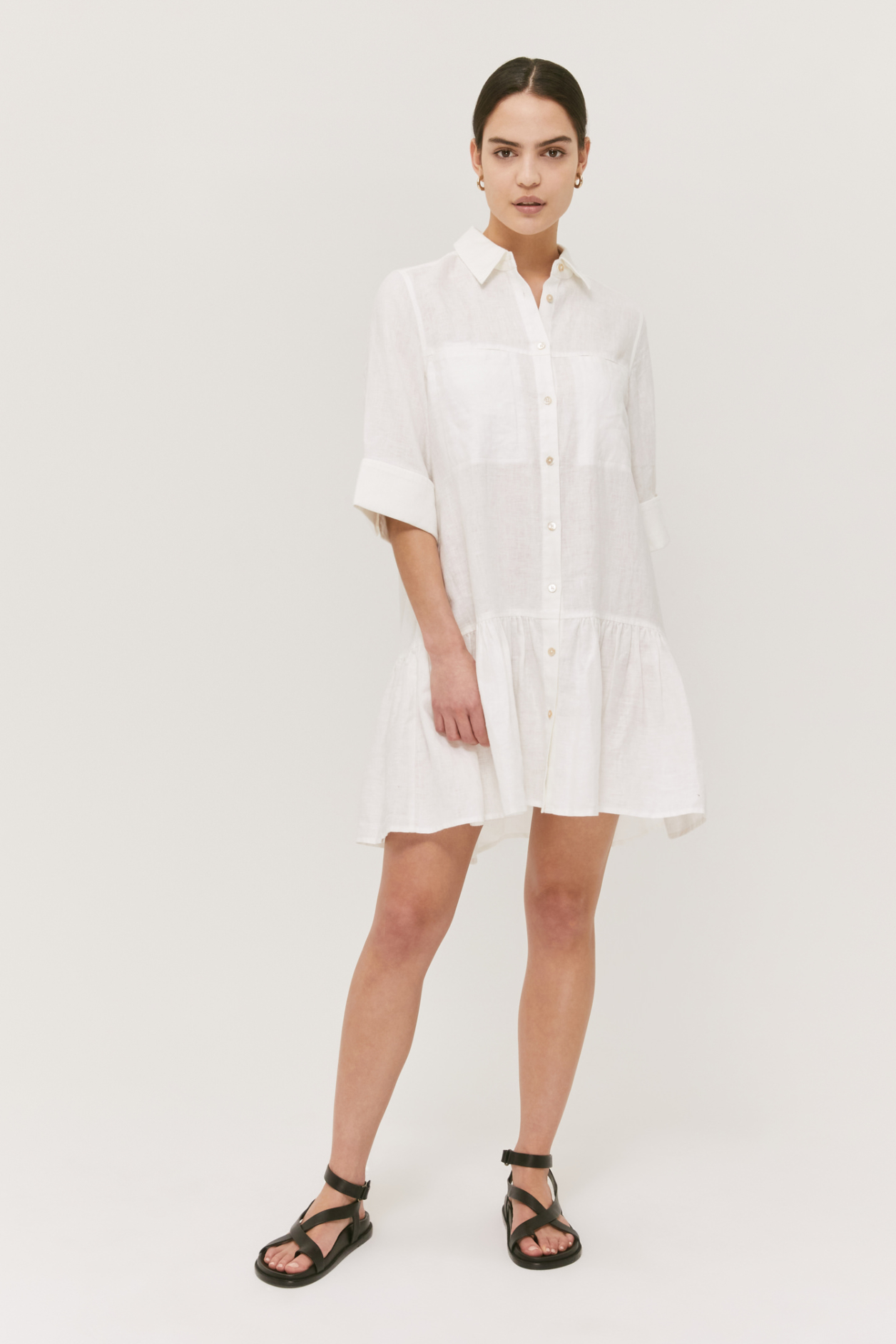 Linen Shirt Dress in WHITE