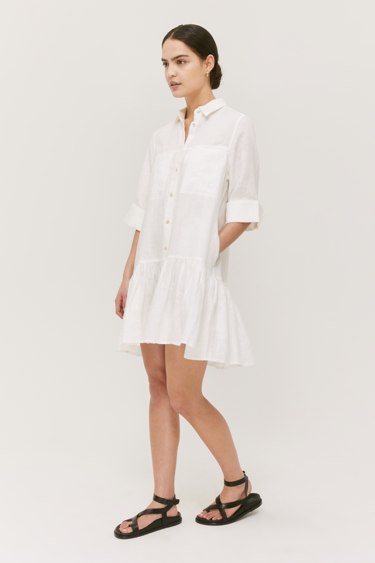 Linen Shirt Dress in WHITE