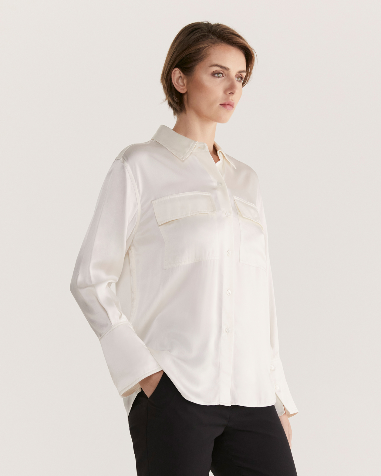Freya Silk Pocket Shirt in IVORY
