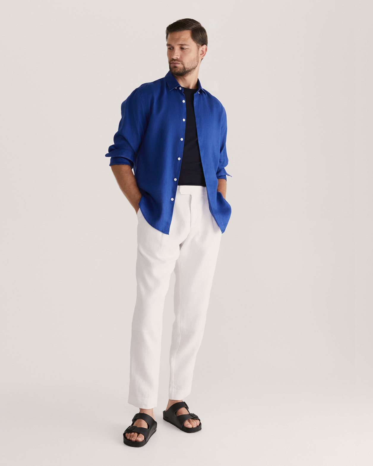 Anderson Long Sleeve Classic Linen Shirt in BLUE