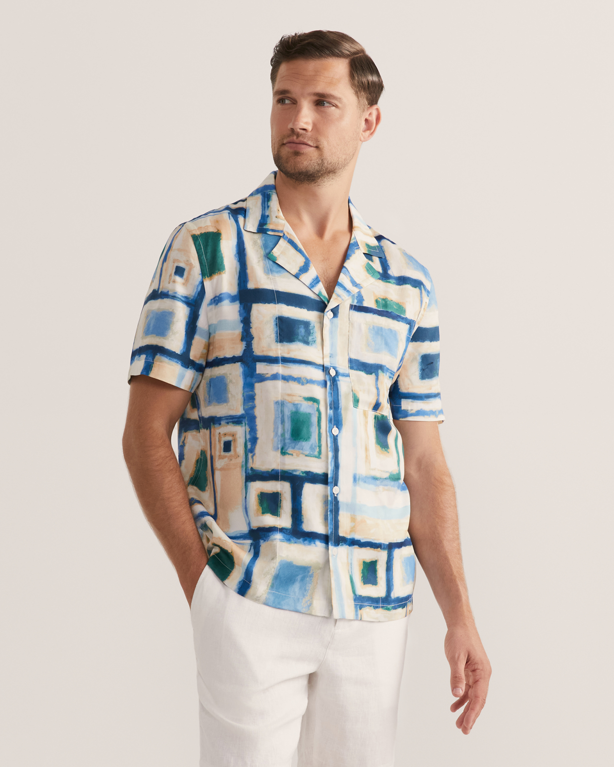 Drake Short Sleeve Resort Print Shirt in TEAL