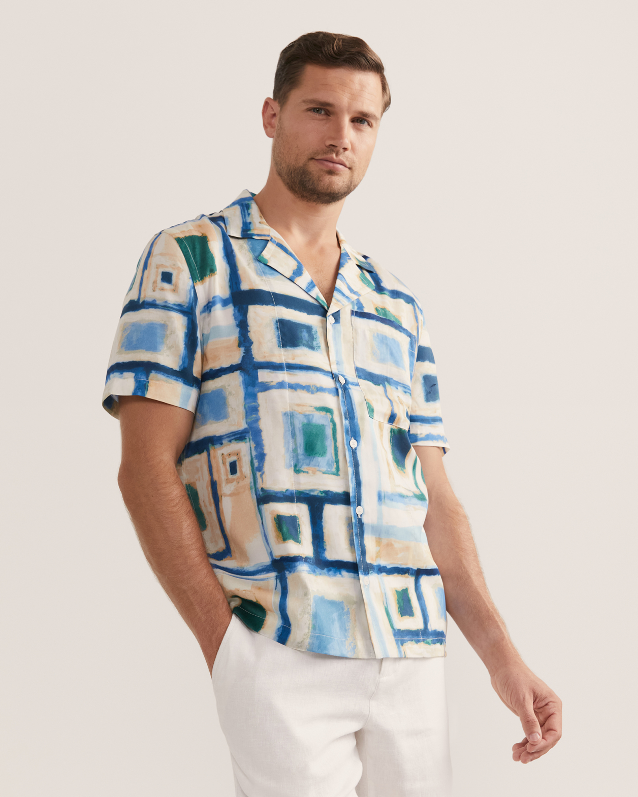 Drake Short Sleeve Resort Print Shirt in TEAL