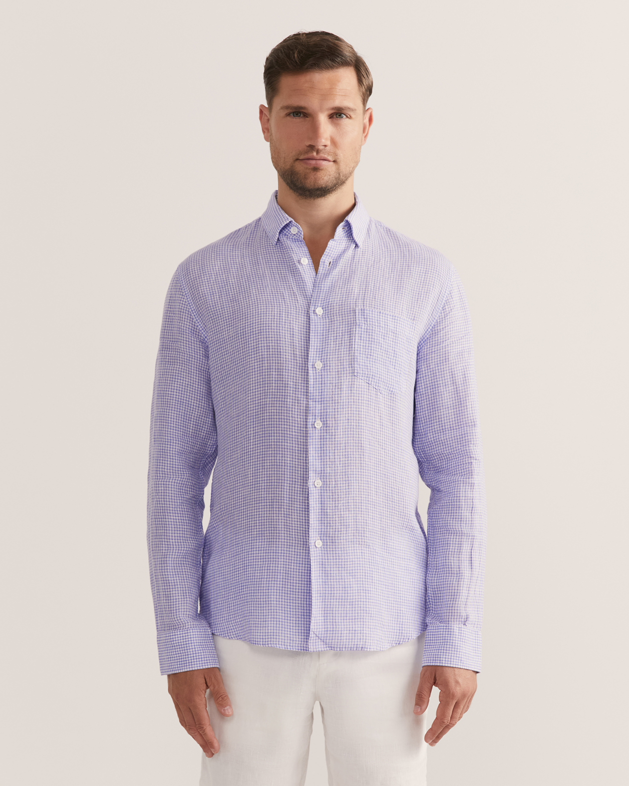 Anderson Long Sleeve Classic Check Shirt in PERIWINKLE