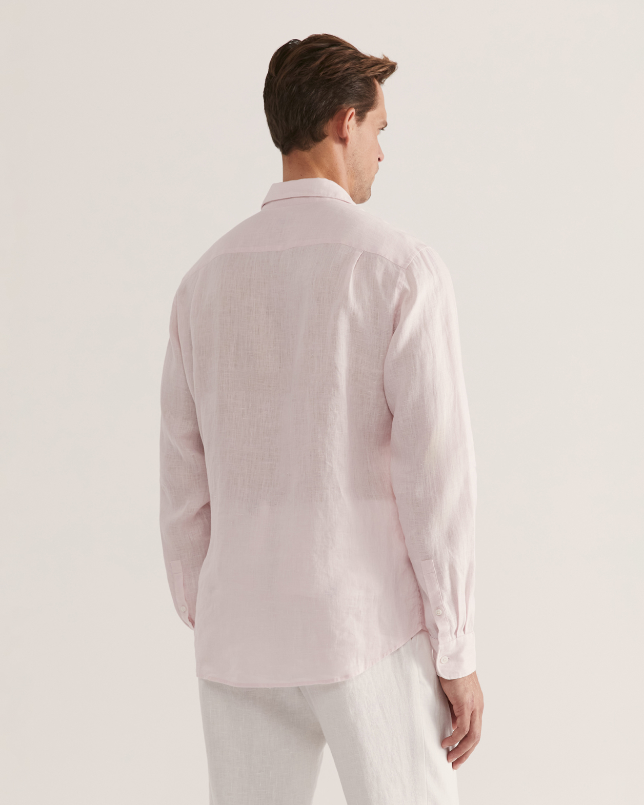 Anderson Long Sleeve Classic Linen Shirt in PINK