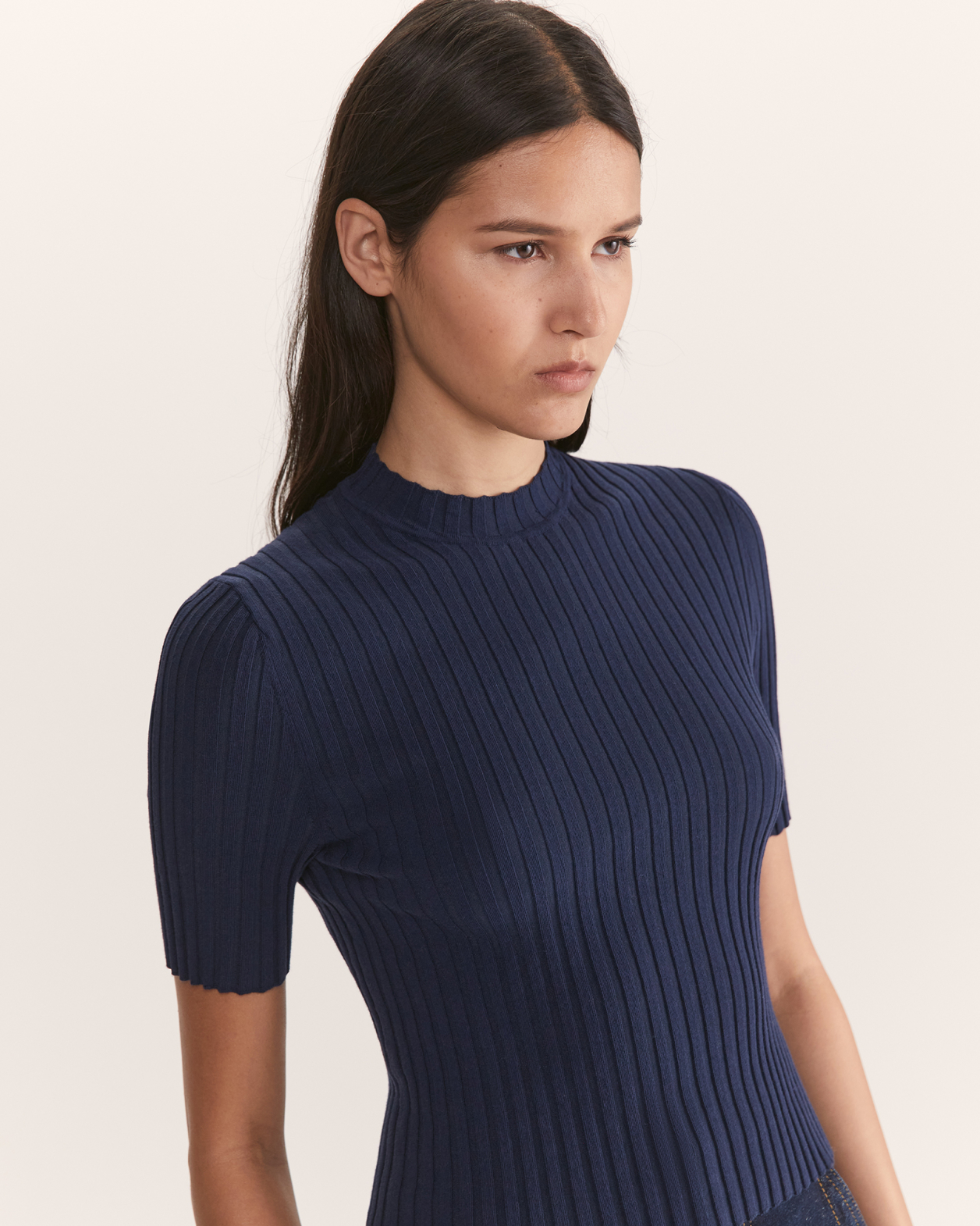 Grace Cropped Wide Rib Knit in MIDNIGHT