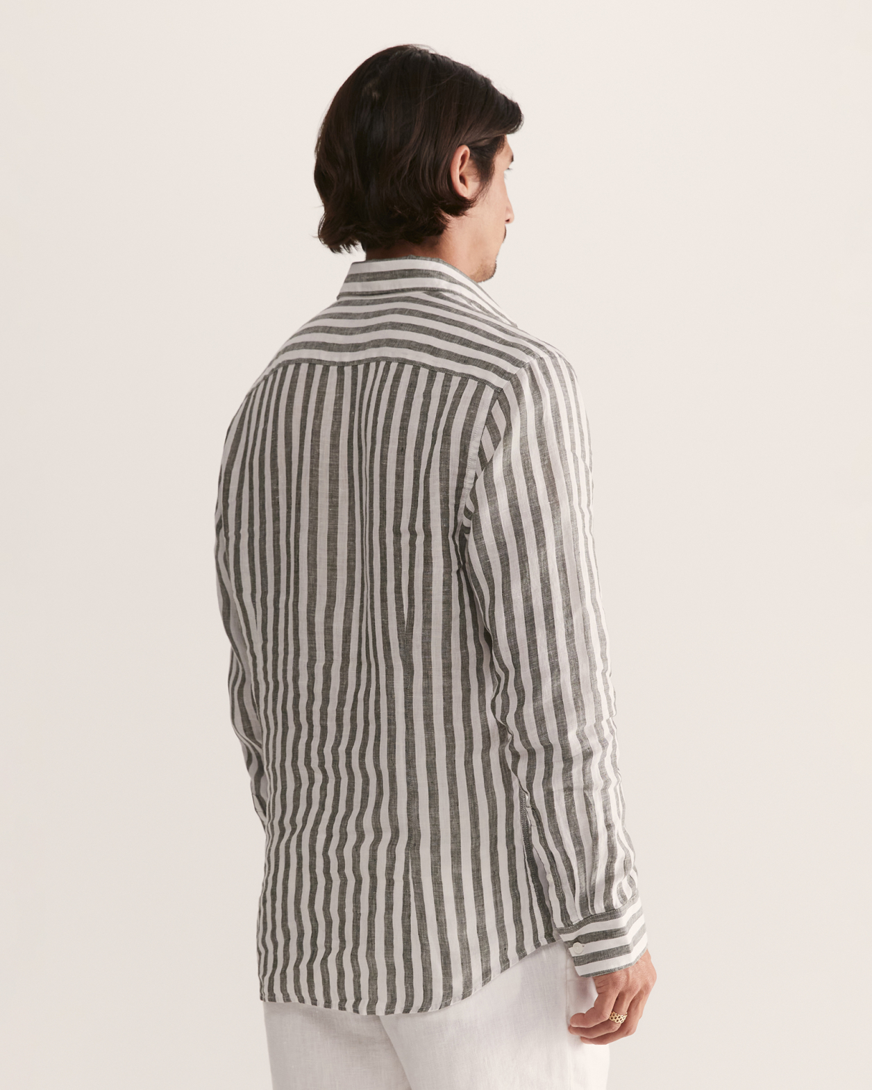 Anderson Long Sleeve Stripe Linen Shirt in GREEN