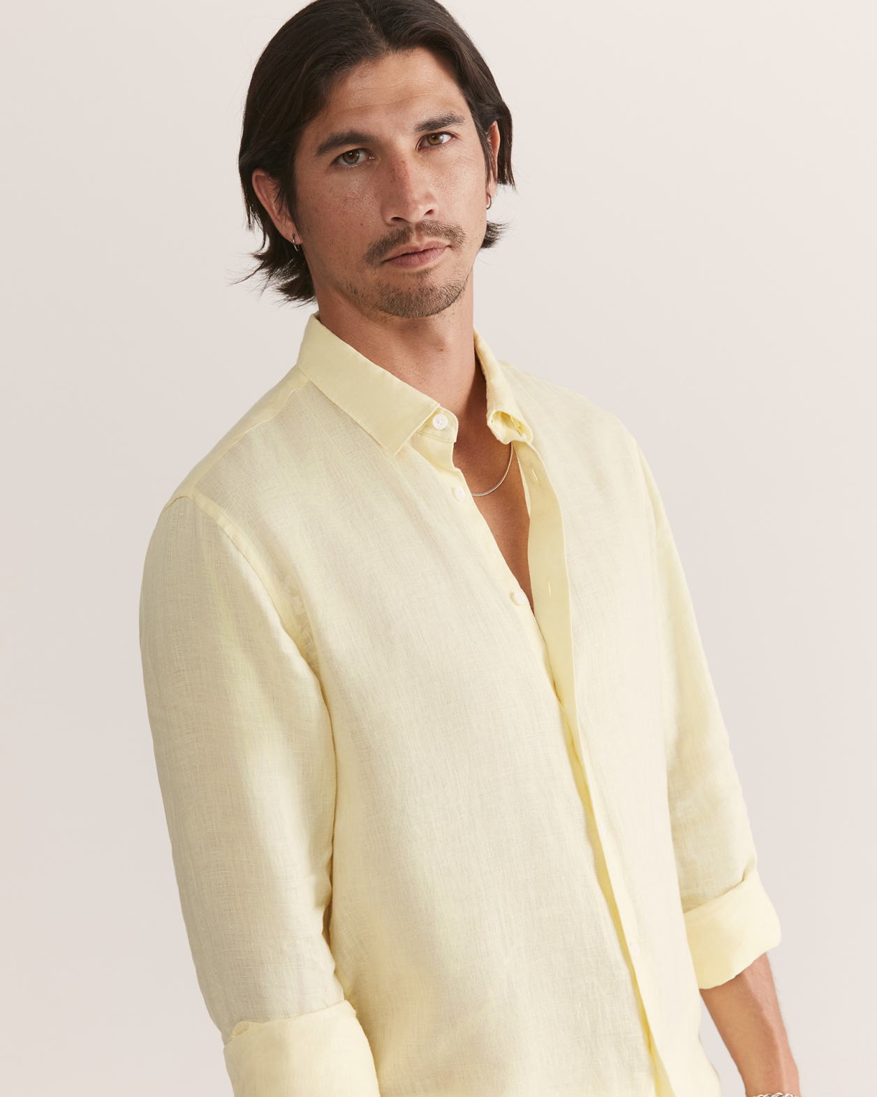 Anderson Long Sleeve Classic Linen Shirt in LEMON