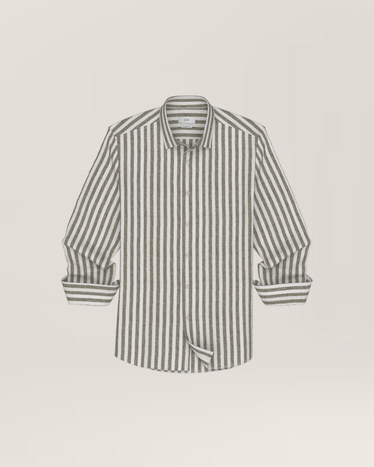 Anderson Long Sleeve Stripe Linen Shirt in GREEN