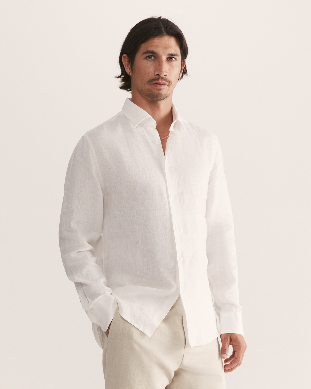 Julian Slim Linen Shirt in WHITE