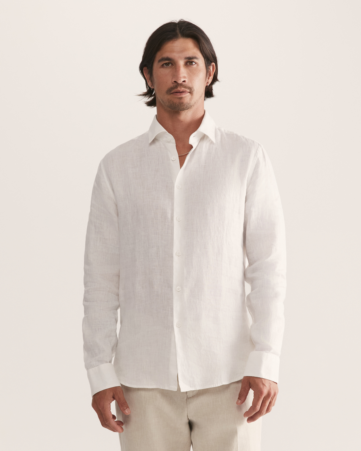 Julian Slim Linen Shirt in WHITE