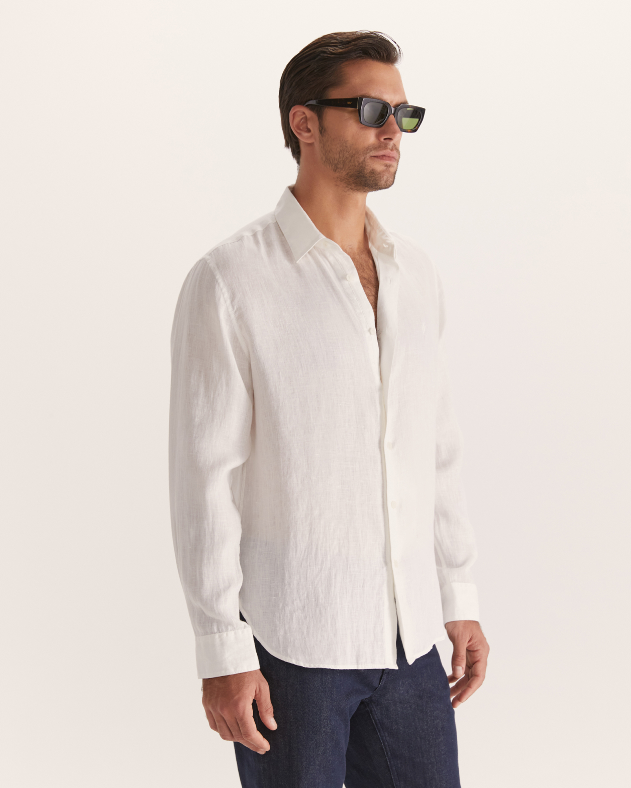 Anderson Long Sleeve Classic Linen Shirt in WHITE
