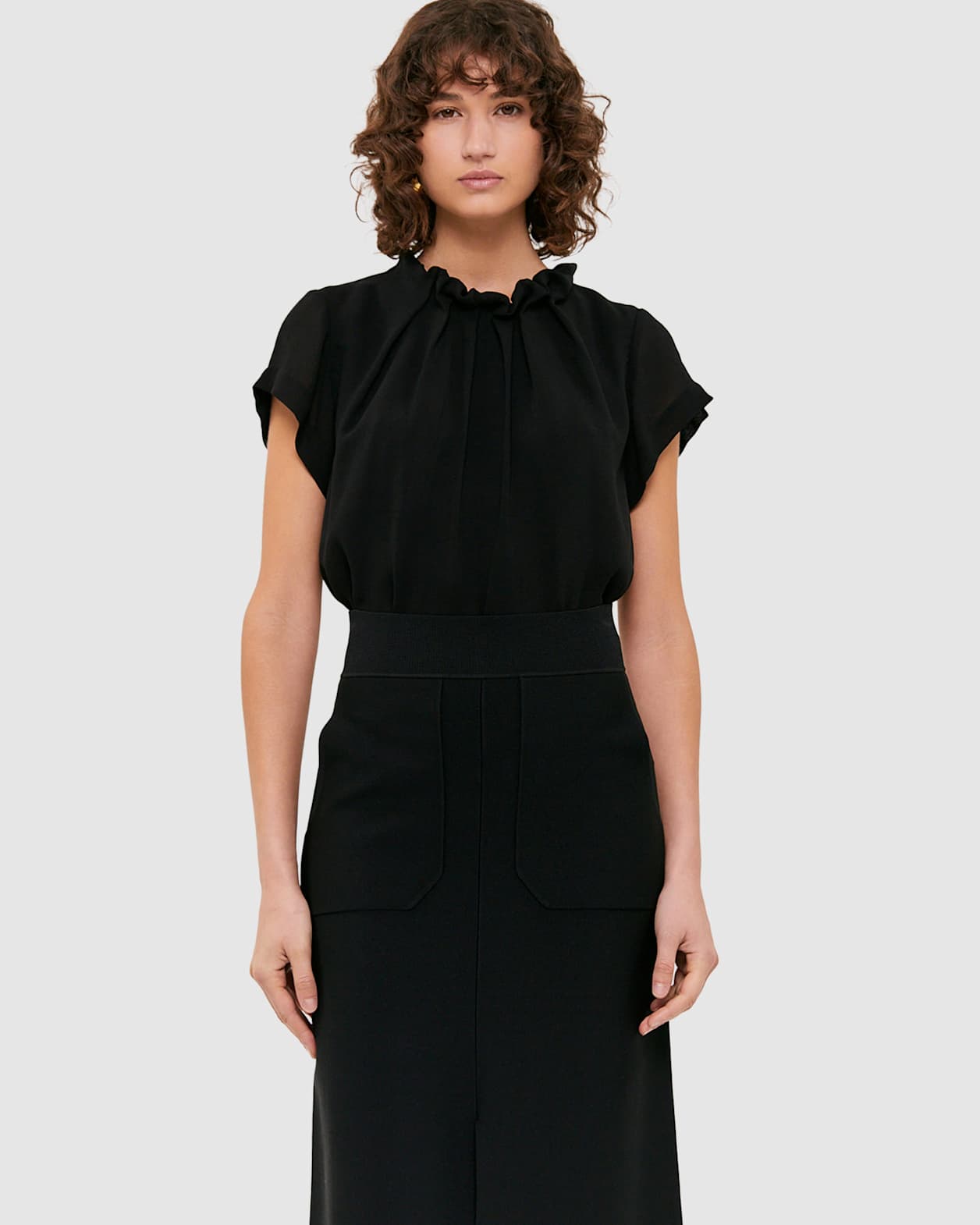 High Neck Short Sleeve Top in BLACK