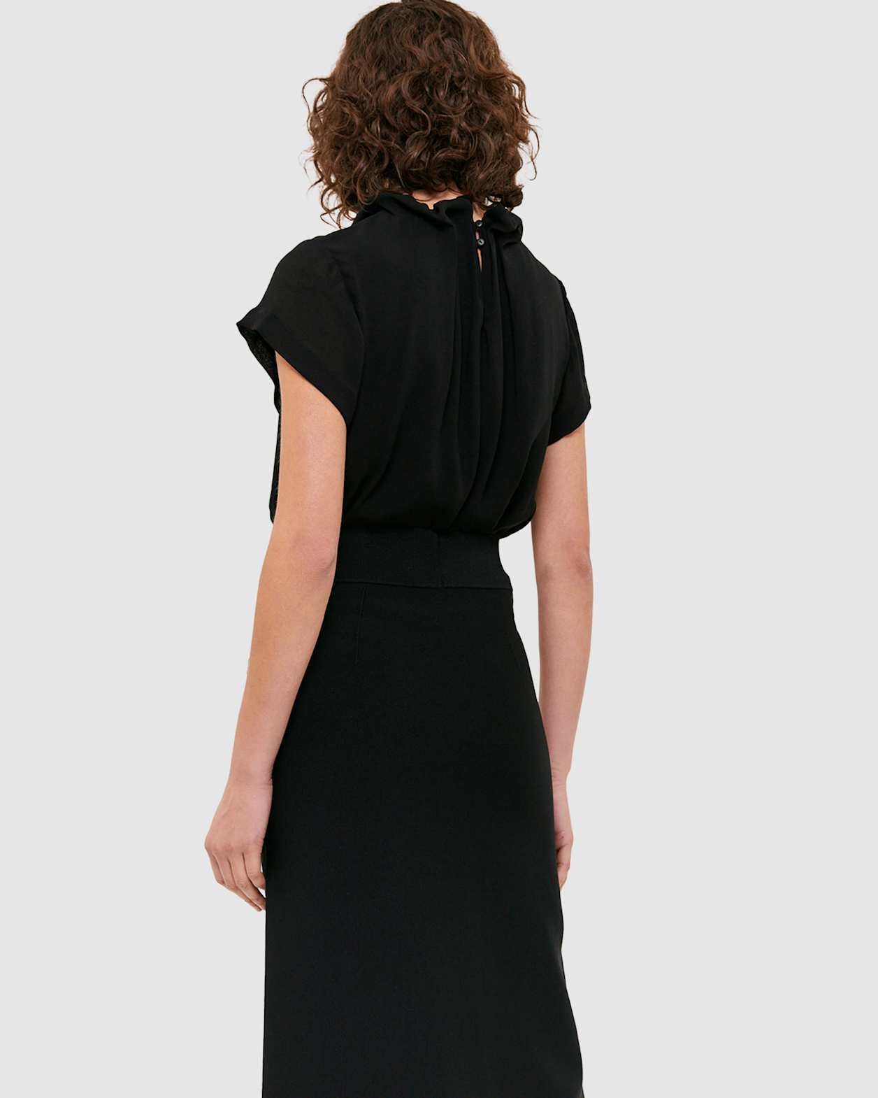 High Neck Short Sleeve Top in BLACK