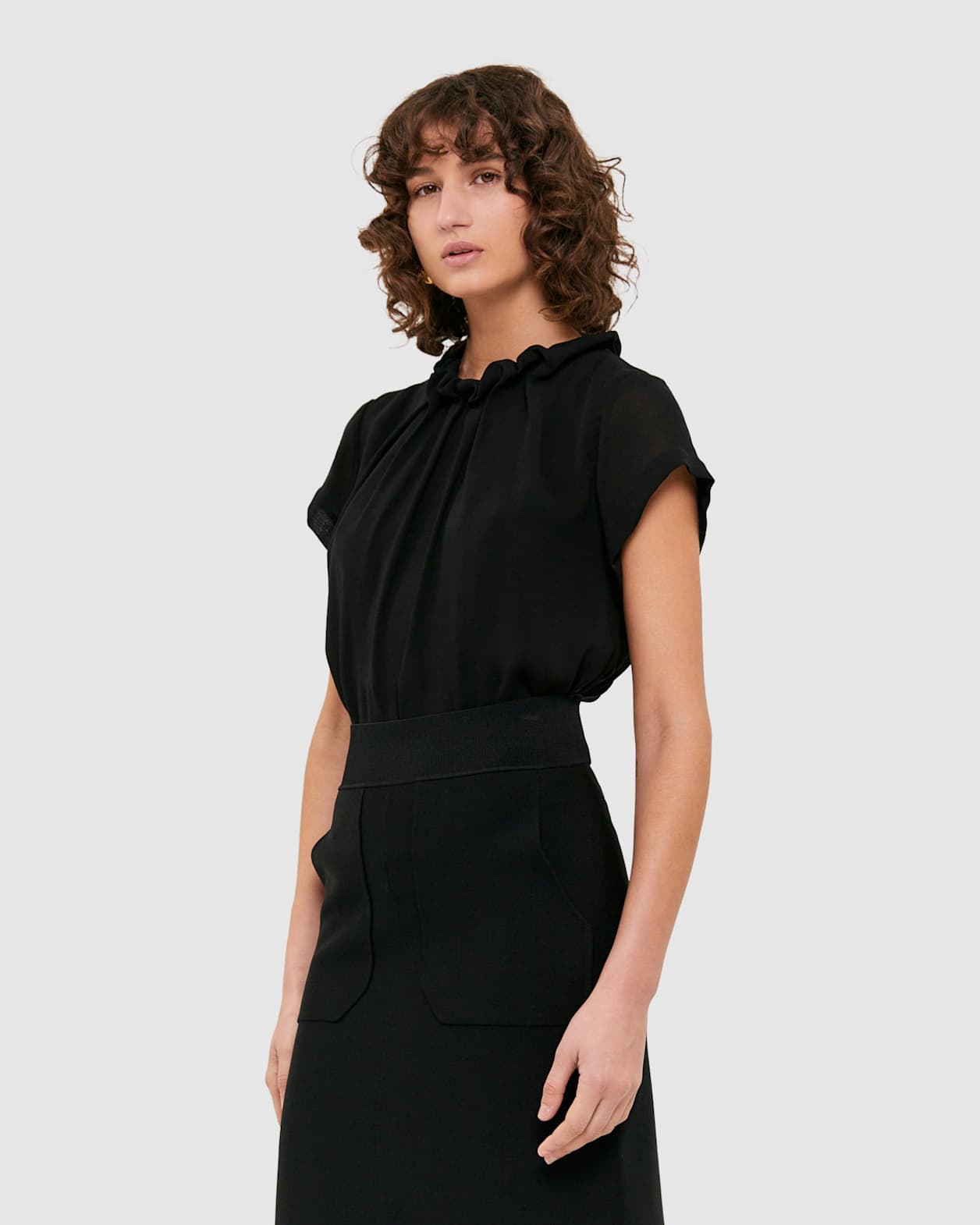 High Neck Short Sleeve Top in BLACK