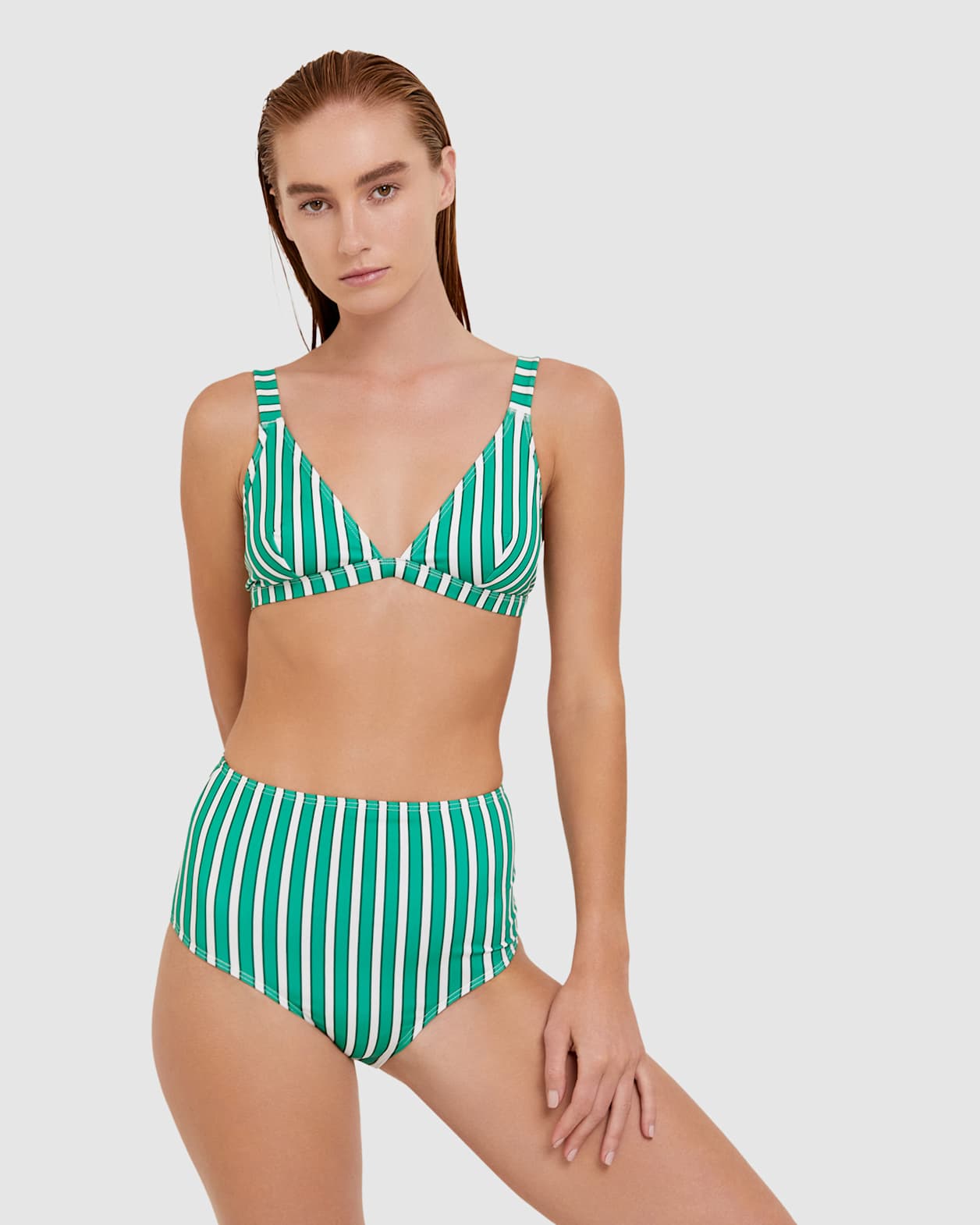 Tilda Bikini Highwaist Pant in EMERALD/WHITE