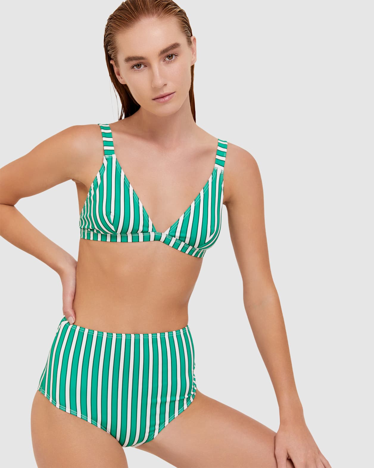 Tilda Bikini Highwaist Pant in EMERALD/WHITE