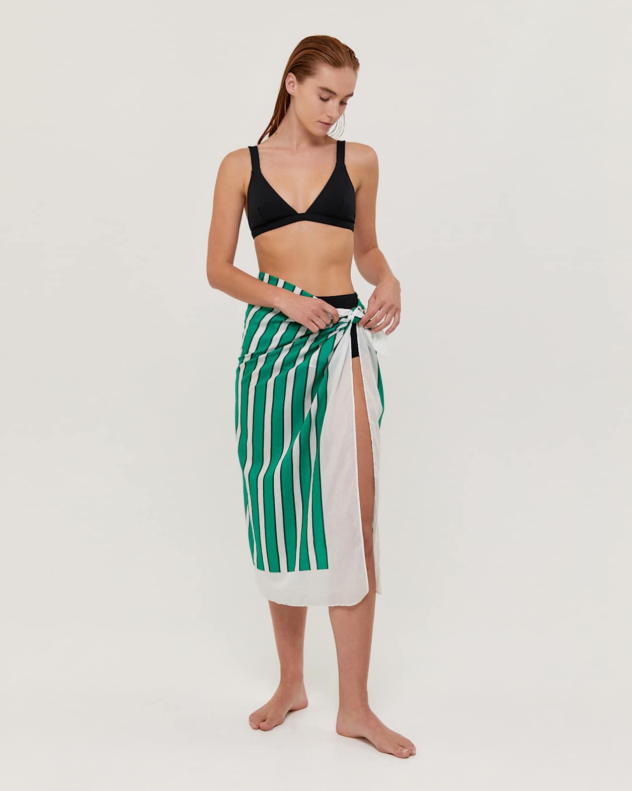 Tilda Silk Cotton Stripe Sarong in EMERALD